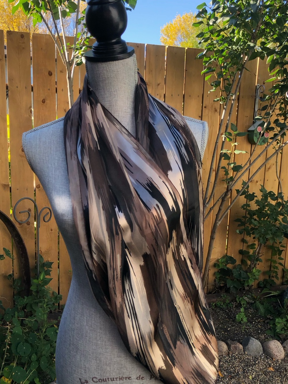 Neutral Brushstroke Print Scarf - Taupe Brown - Picture 2 of 6